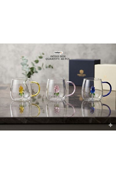 İnterlife Colorful Tulip Borosilicate Mug Heat Resistant Special Design Gift