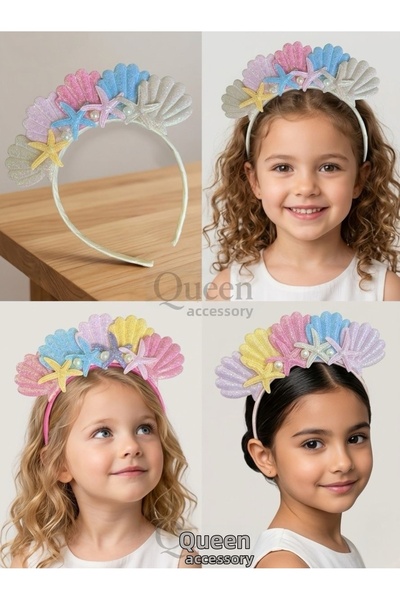 QUEEN AKSESUAR Mermaid Star with Oyster Shell Pearls Pastel Colored Glittery ...
