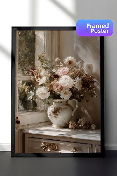 Zestia Vintage Wall Art Painting, Classic Flowers in a Vase Black Framed No: ...