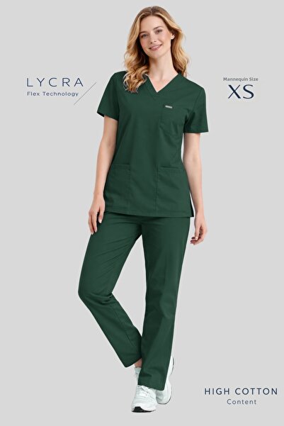 Simirna Üniforma Hunter Green Premium ύφασμα Lycra Surgical Doctor Nurse Scru...