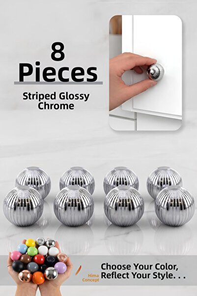 GLASWEN 8 buc. Buton din plastic dur, bilă rotundă, cu dungi, cromat lucios, ...