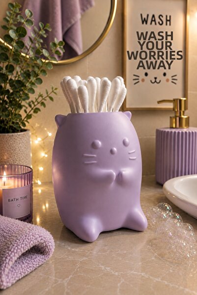 Arvella Studio Cat Figured Ear Swab Box |   Cotton Organizer |   Bathroom and...