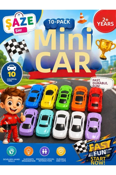 SAZE 🚗   مجموعة سيارات صغيرة ملونة مكونة من 10 قطع، مناسبة للأعمار من 2 سنوا...