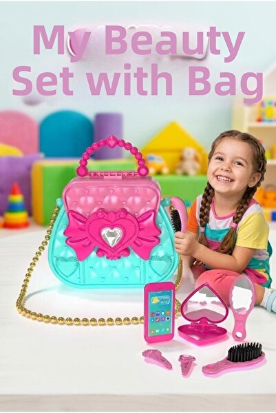 Tıfıl Toys Toy Handbag with Bow and Chain - Beauty and Jewelry Set with Mirro...