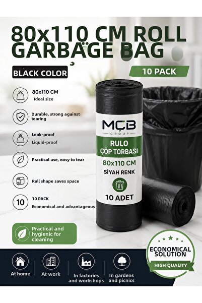 Mçb Group Jumbo Size Roll Garbage Bag 80X110 cm Black 10-Pack Durable Garbage...