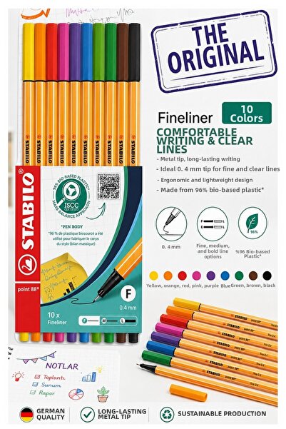 Artmaster قلم تحديد دقيق بـ 10 ألوان، عبوة واحدة من ستابيليو بوينت 88، 10 ألو...