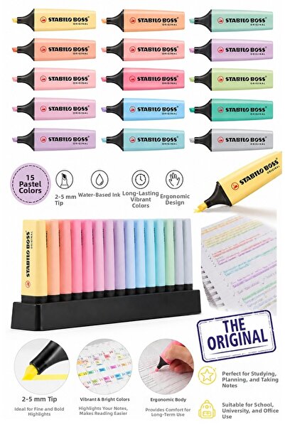 Artlantis 15 Χρώματα Highlighter Pen 1 Πακέτο Γνήσιο Stabilio Boss 15 τεμαχίω...