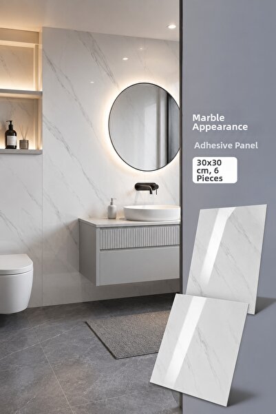 Eşya Dünyası Marble Look Adhesive Wall Panel 30X30 cm – 6 Pieces Self-Adhesiv...