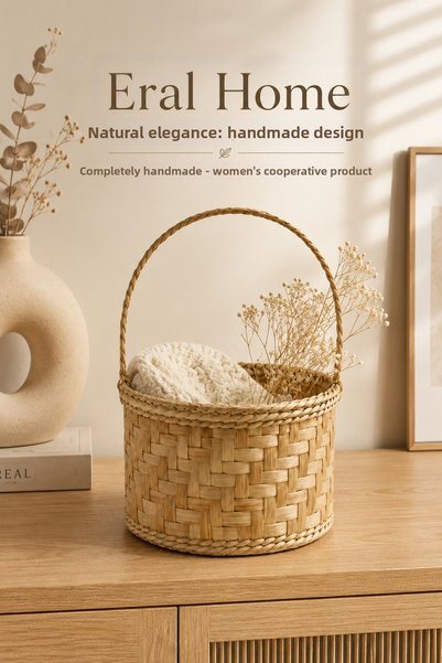 Haki Heal Multi-Purpose Organizer Basket Handmade Organic Wicker Trend Design 25 X 15 cm