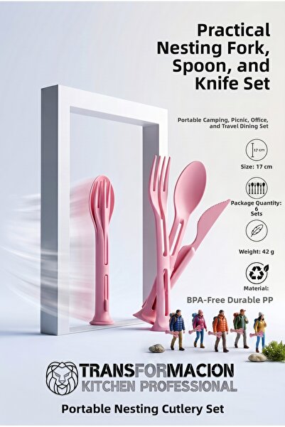 Transformacion 6 Li Practical Interlocking Fork Spoon Knife Set - 3-Piece Por...