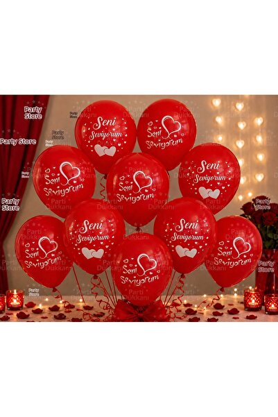 Parti Dükkanı 10 Pieces I Love You Printed Red Balloon Set – Helium Compatibl...
