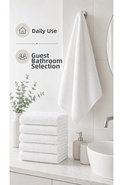 HAVLUSAN Set of 6 White Cotton Hand - Face Towels - 50X85 Cm, Spa and Hotel T...