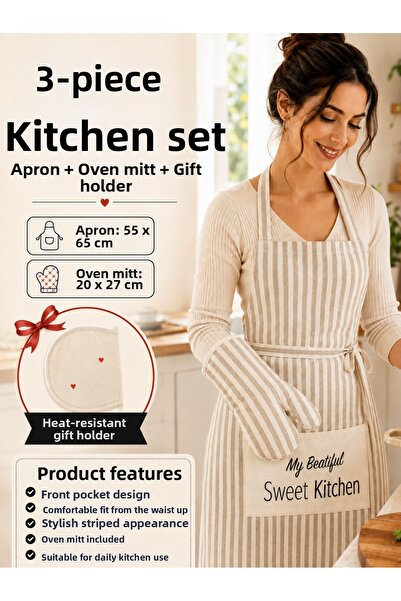 Magiclady 3-Piece Kitchen Set: Apron + Oven Gloves + Handle Cover