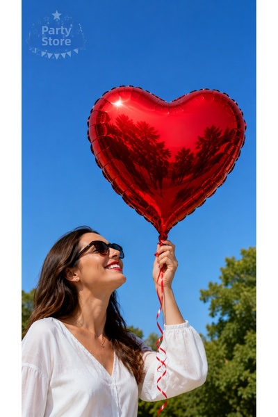 Parti Dükkanı Red Heart Foil Balloon 18 Inch 45 cm Helium Compatible |   Vale...