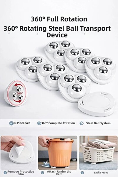 Berdina Home 8 Pieces 360 Degree Rotating Steel Ball Wheels Goods Transport A...