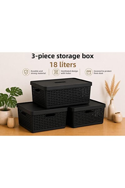LOREMPBOX 3-Piece Storage Box 18 Liters Multi-Purpose Organizer Box with Lid ...