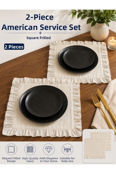 calinahome 2-Piece White Ruffled American Service Set for Tables Square/Supla