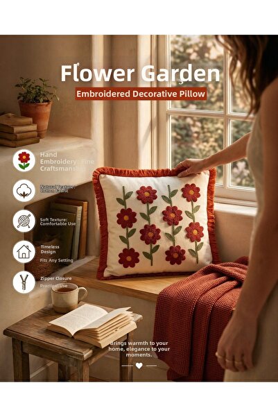 Bella Home Premium Punch Embroidery Cushion Cover 40 cm X 40 cm - 1 Piece