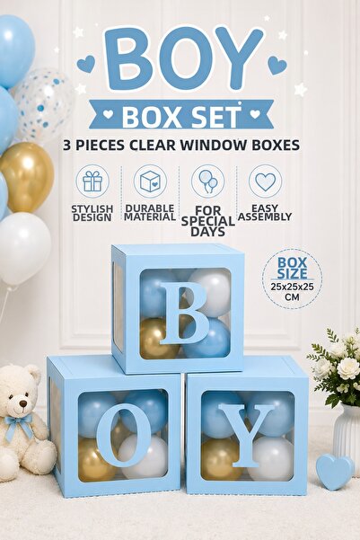 HAPPYLOOPPARTY Baby & Boy Box Set of 4 with Transparent Window Blue Baby Boy ...