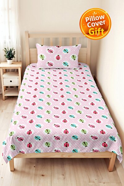 Evimde Bambaşka Pink Ladybug Girl's Pique Set - Pastel Mint Turquoise Baby Ro...