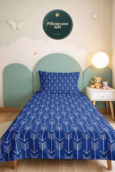 Evimde Bambaşka Blue Geometric Arrow Patterned Teen Room Single Pique Set-Mod...