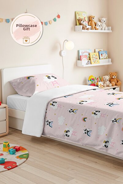 Evimde Bambaşka Panda Rainbow Pink Girls' Pique Set-Cloud Star Pastel Baby Ro...