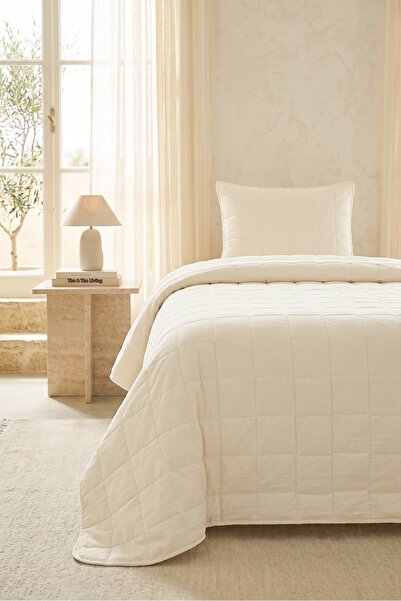 Ocean Home Textile 100% Cotton Fabric Quilted Ecru Multi-Purpose Single Bedsp...