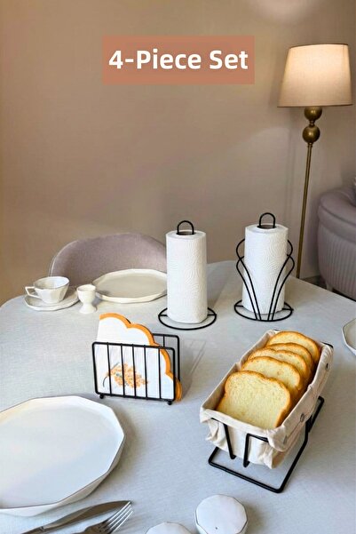 Edora Home Set of 4 Black Rectangular Bread Basket Cage Napkin Holder Upright...
