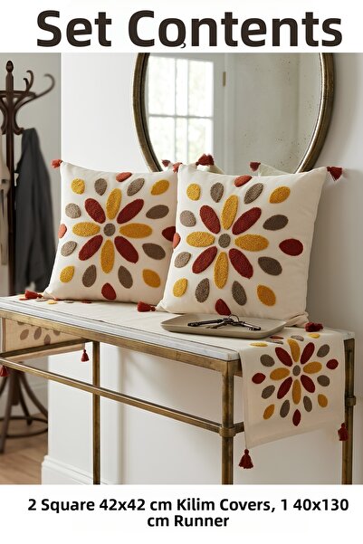 Valmia Home Σετ 3 τεμαχίων Buldan Handmade Cotton Punch Κεντημένο Κάλυμμα Μαξ...