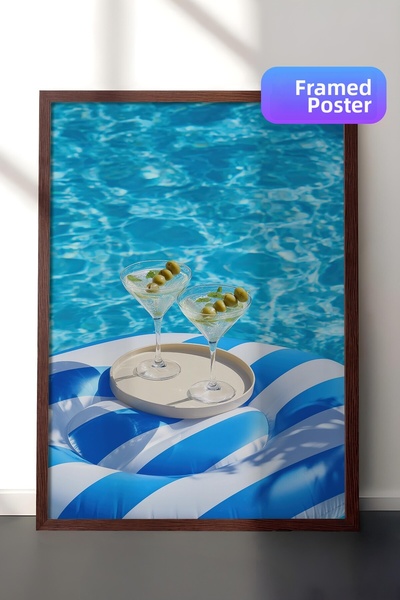 Postifull Poster Martini și Piscina, Poster înrămat maro, Seria Old Money, NR...