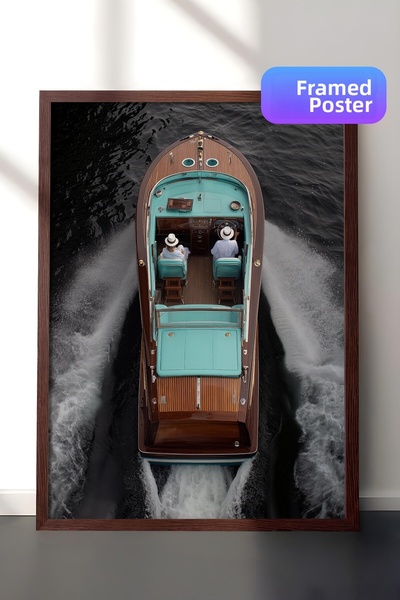 Postifull Boat Poster, Brown Framed Poster, Old Money Series, No:113233