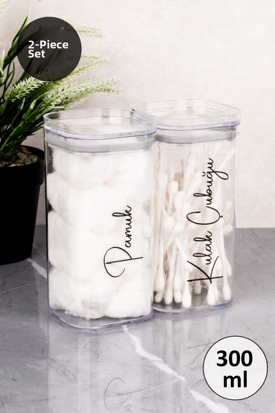 Dolkin Home 2-Piece Cotton - Ear Swab - Makeup Cotton Labeled Transparent Mic...