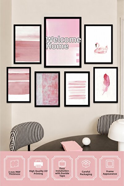 UNT 7-Piece Frame-Looking Pink Painting Set – Pop Art Wall Decor