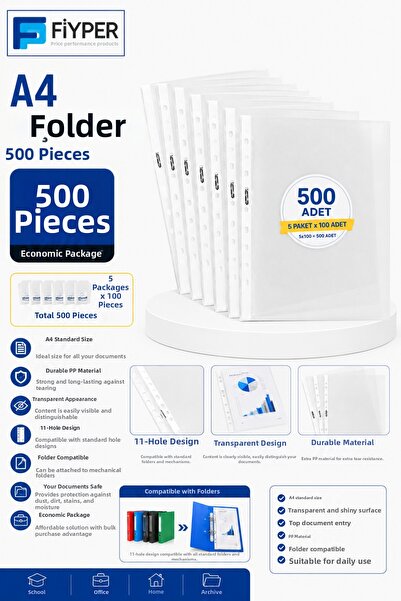 Fiyper Fiyat Performans Ürünleri Папка за документи А4, 500 броя, прозрачни п...