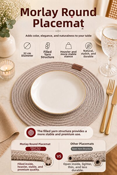 Morlay Round Knitted Jute Placemat 32 cm Single American Style Full Rope Tabl...