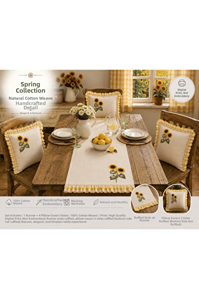 Sister Home Design 4-Piece Sunflower Digital Printed Runner and Throw Pillow ...