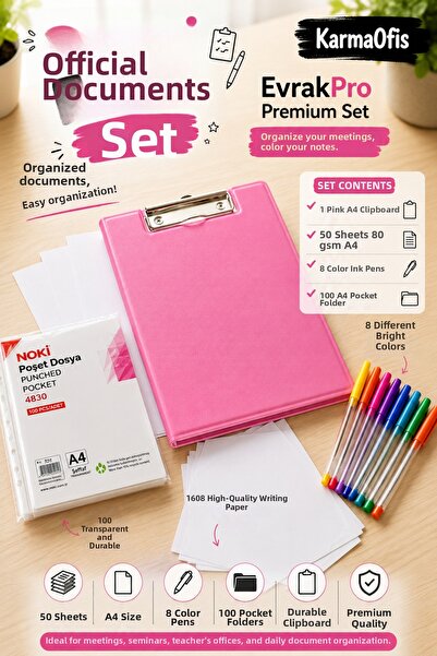 KarmaOfis Official Document Set |   Pink A4 Secretary Kit + 50 Sheets of A4 P...