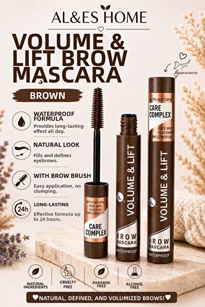 AL&ES kozmetik Brown Mascara Volume & Lift Waterproof Long-Lasting Natural Look