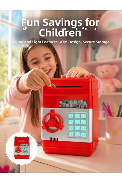 Hobibahçem Mey Import ®   Steel Safe Box with Password Lock and Red Atm Desig...