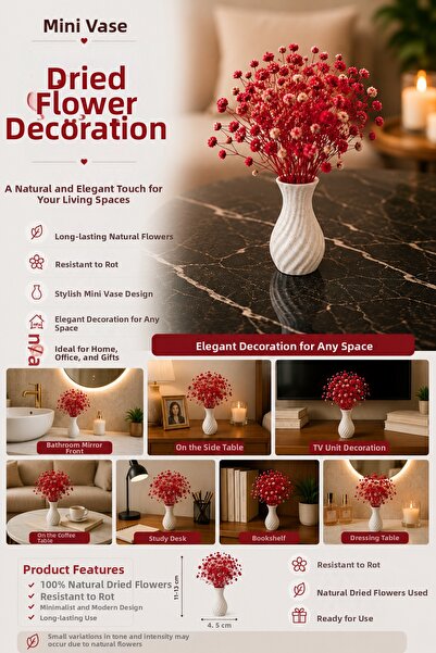 TEMUNGUR Set of 3 Mini Vases with Dried Flowers |   Decorative Tabletop and H...