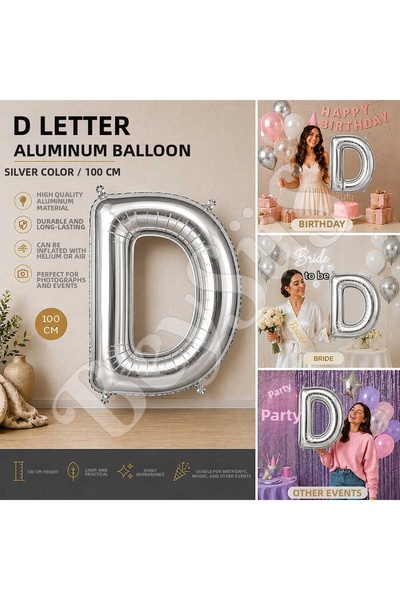 BeySüS Letter D Foil Balloon Silver Color (100 cm)