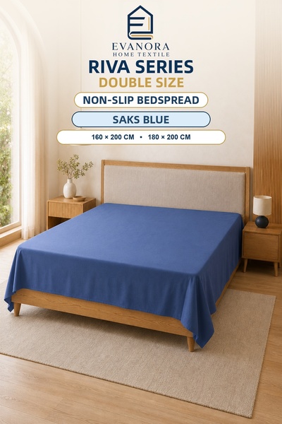 evonora Riva Series Saks Blue Double Non-Elastic Flat Sheet 160X200 / 180X200 cm
