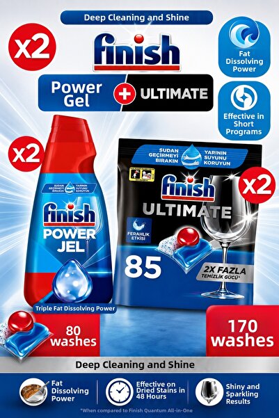 Finish All-In-One Dishwasher Detergent Gel Liquid 1000 Mlx2 Ultimate 85X2 Dis...