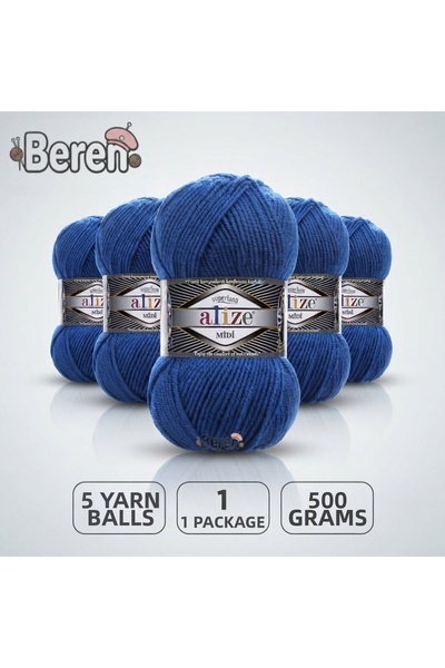 Alize Süperlana Midi - 141 Sapphire Blue - 5-Pack - 100Gr/170M - Hand Knittin...