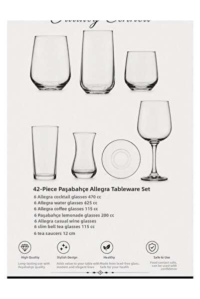 Paşabahçe Glass Allegra Water Glass Set 42 Piece Dowry Presentation Set