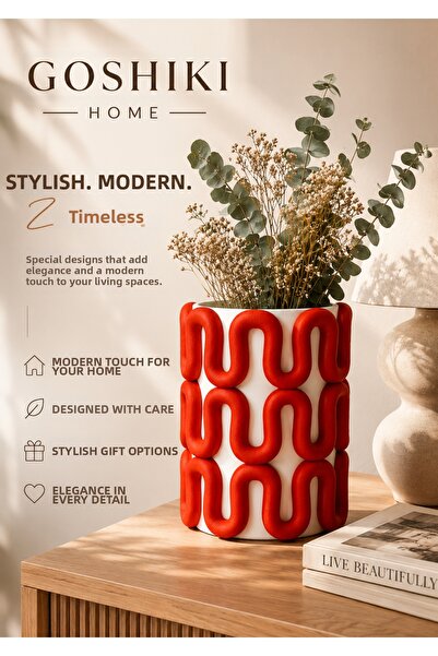 Goshıkı Home Wavy Patterned Decorative Flower Pot Vase Flower Vase Modern Hom...