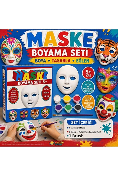 neptünstore Children's Mask Painting Set Ages 5+ – 6 Colors Water-Based Acryl...