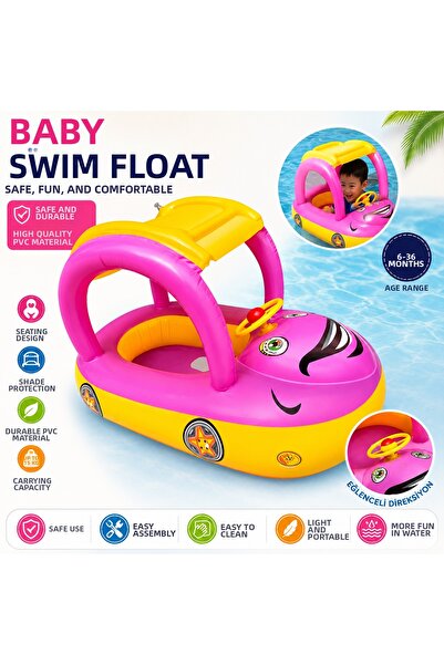 Miro Toys Children's Baby Swimming Ring with Canopy, Car Design, Steering Whe...