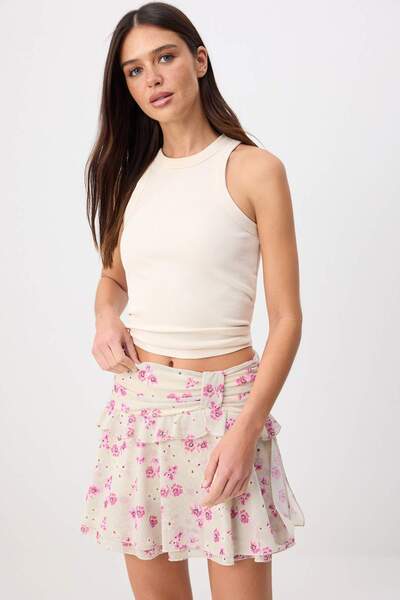 Trendyol Collection Multi-Colored Skater/Waist Opening Drawstring/Ruffle Deta...