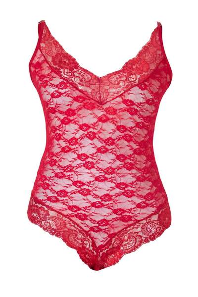 Trendyol Curve Red Lace Fitted Cup-Free Body